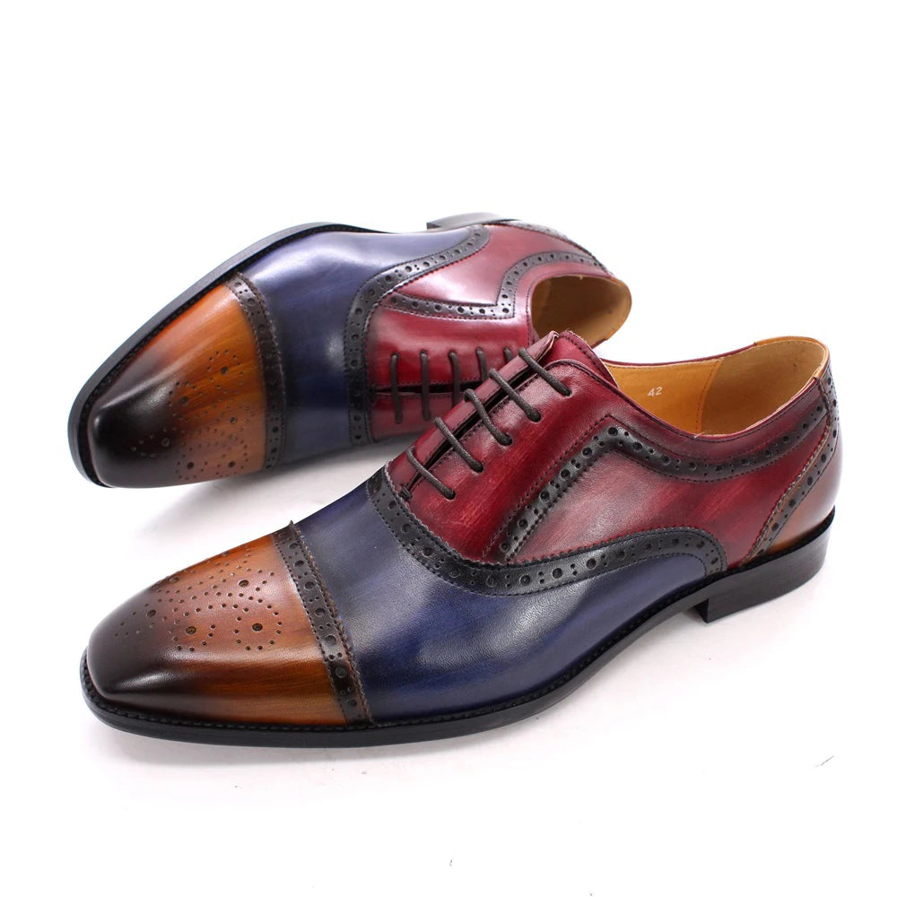 Men‘s Handmade Genuine Leather Oxford Calfskin Brogue Shoes