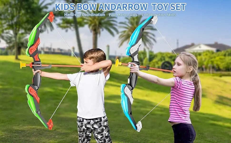 Kids LED Light Up Archery Bow 10 Suction Cup Arrows Set Toy