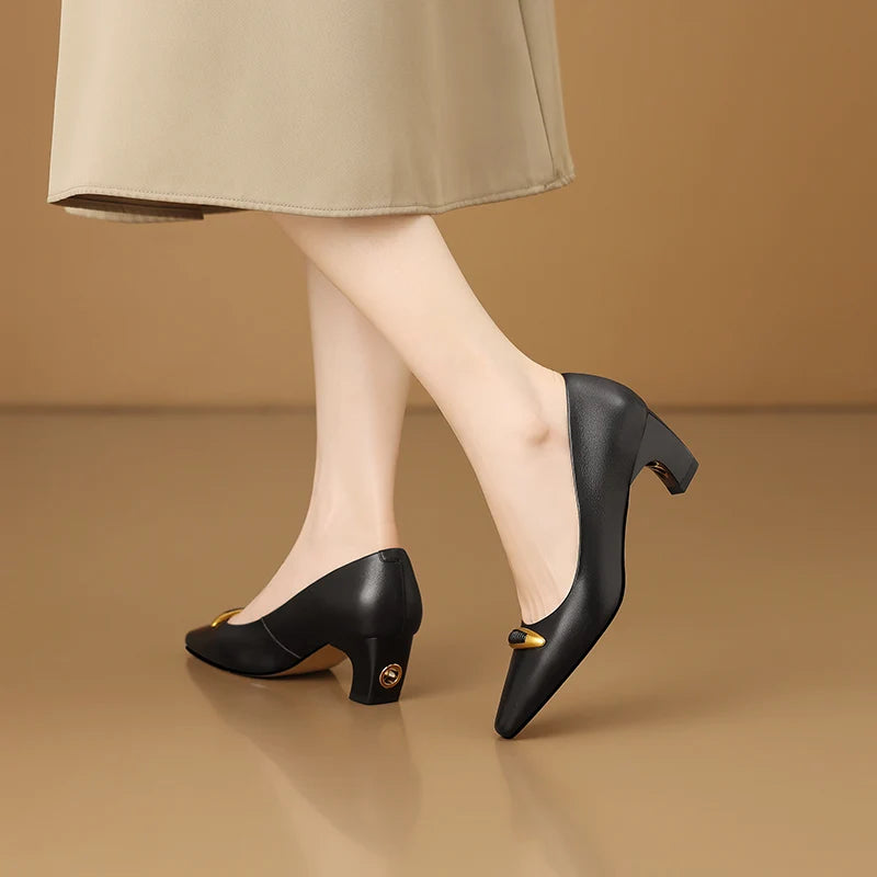 Women's Handmade Genuine Leather Mid Shallow Shoes