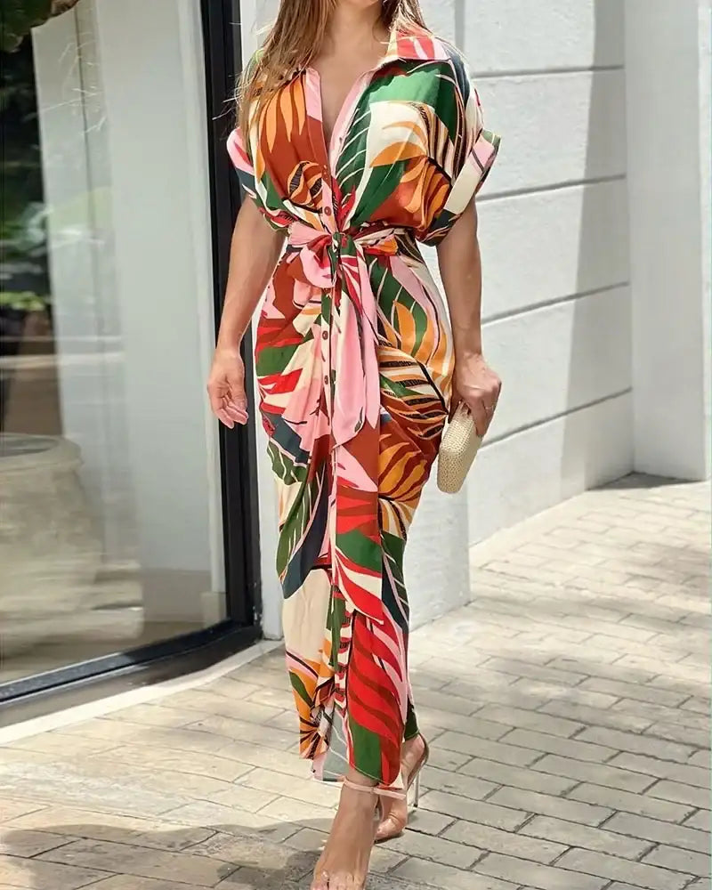 Women's Short Sleeved Flip Collar Casual Elegant Dress