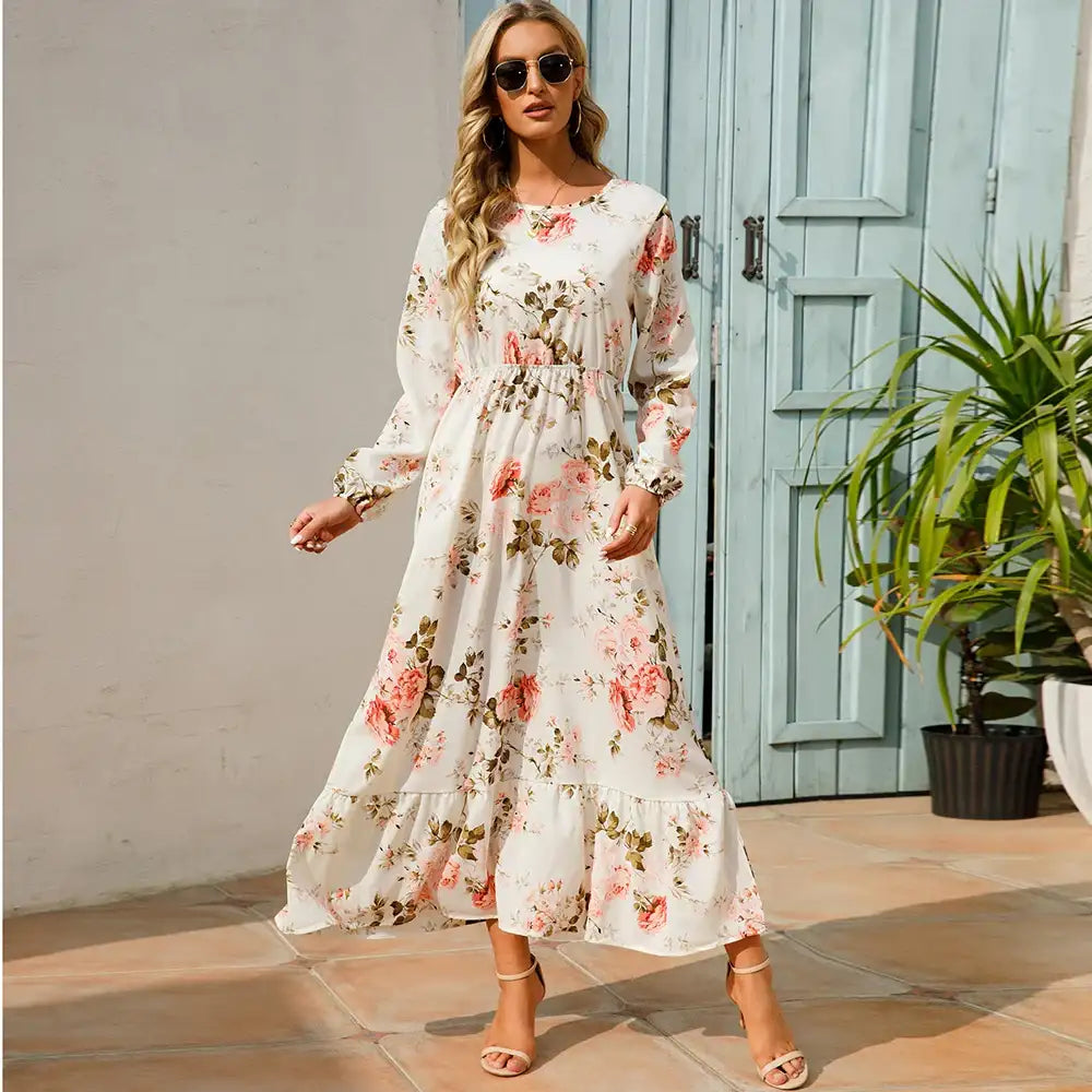 Women's Bohemian High Waist Beach Chiffon Long Dress