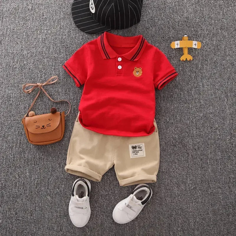 Kids' 2Pcs Cotton Short sleeve T-shirt Shorts Set