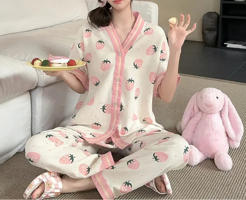 Women 2PCS Casual Classic Sweet Purple Floral Pajamas