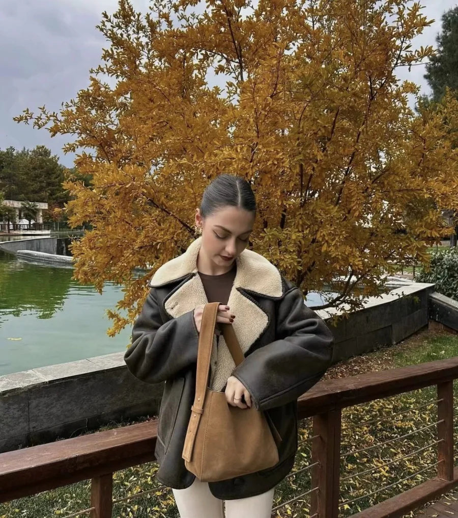 Women's Double Sided Collar Oversized Long Sleeve Jacket