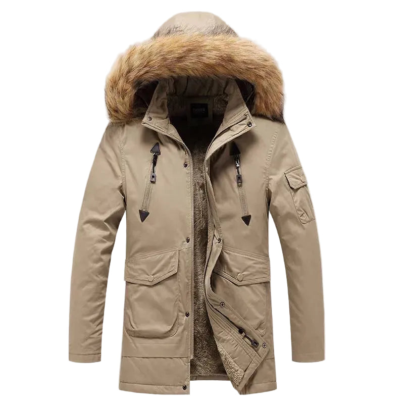 Men's Windproof Hooded Multi Pocket Fur Collar Jacket