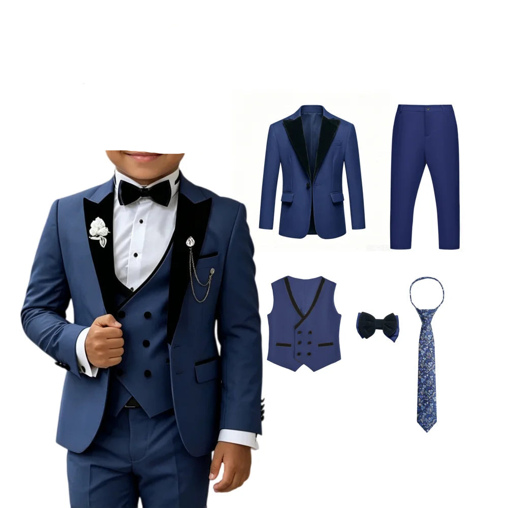 Boys 5Pcs Blazer Vest Pants Bow Tie Necktie Set