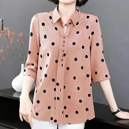 Women's Solid Polka Dot Chiffon V-Neck Shirt