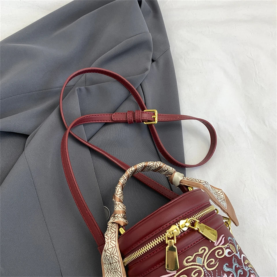 Women's Bucket Cylindrical Quality Leather Shoulder Bag