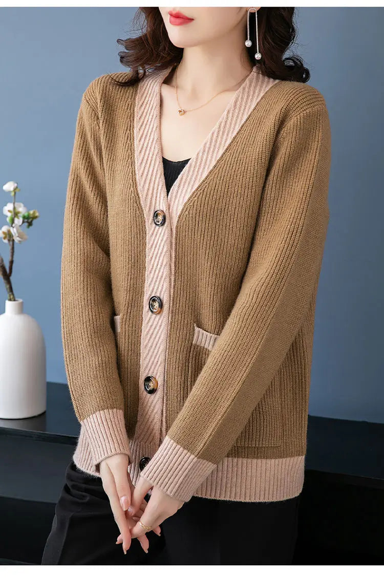 Women's Loose Button V-neck Thread Sweater Cardigan