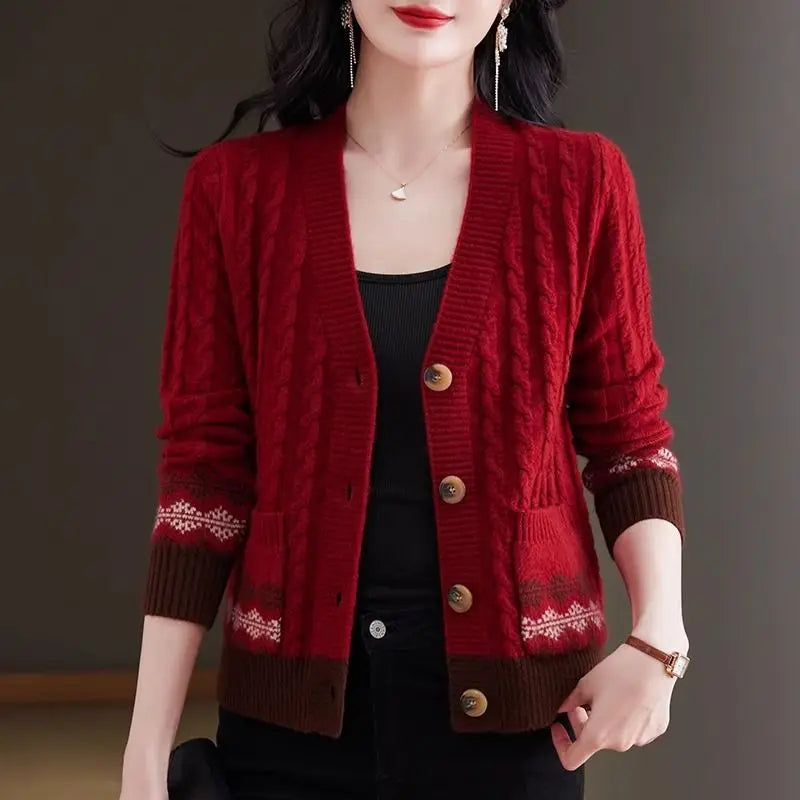 Women's Vintage V-Neck Button Pocket Knitted Cardigan Sweater