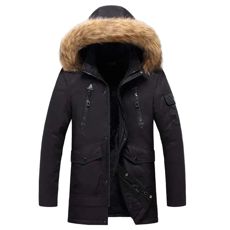 Men's Windproof Hooded Multi Pocket Fur Collar Jacket