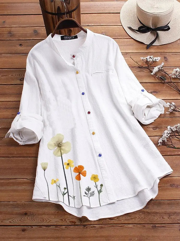 Women's Button Down Round Neck Shirt Blouse
