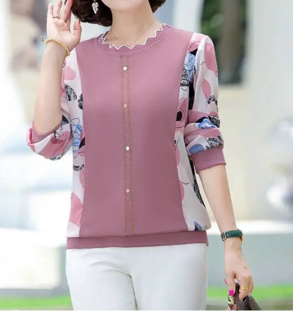 Women's Stylish Middle Aged Long Sleeved Shirt