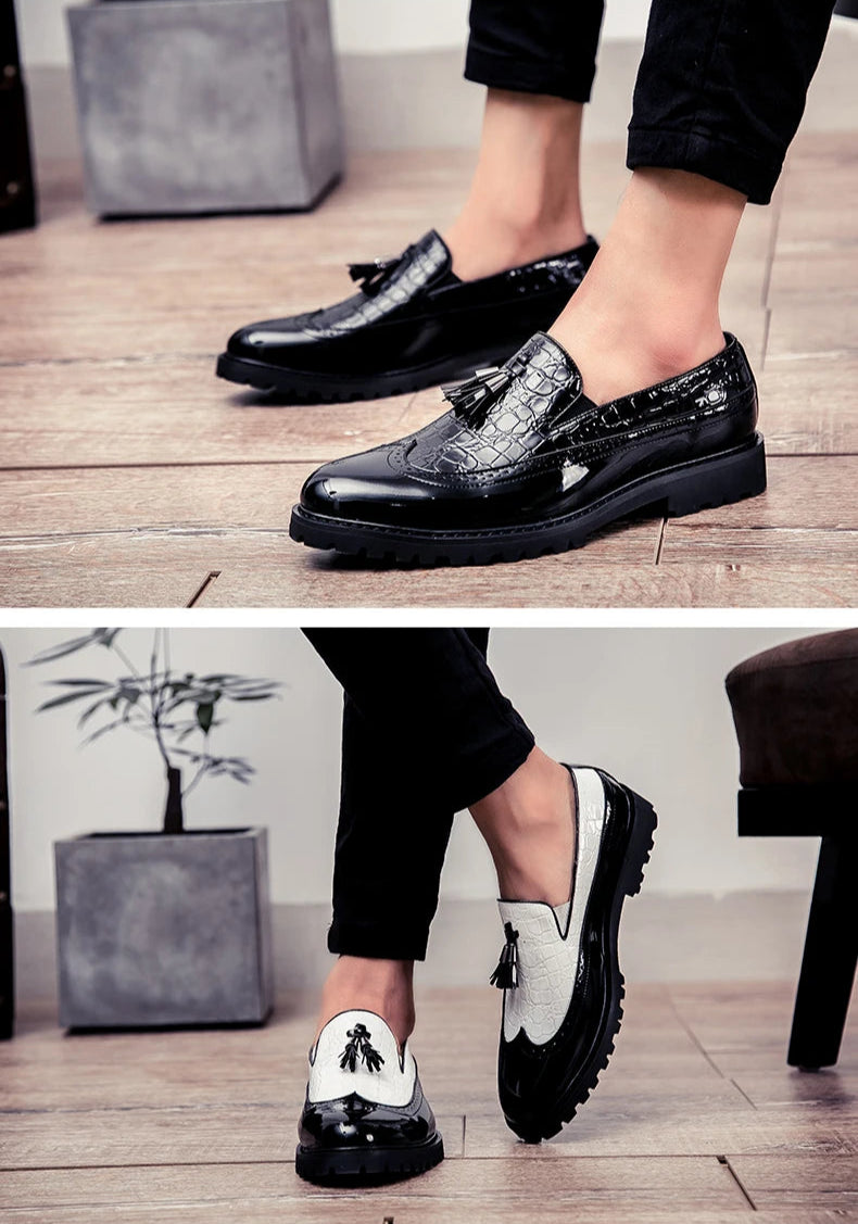 Men's Slip On Bean Crocodile Print Leather Shoes