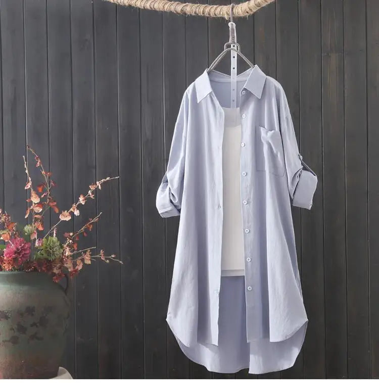 Women's Loose Breathable Midi Shirt Blouse
