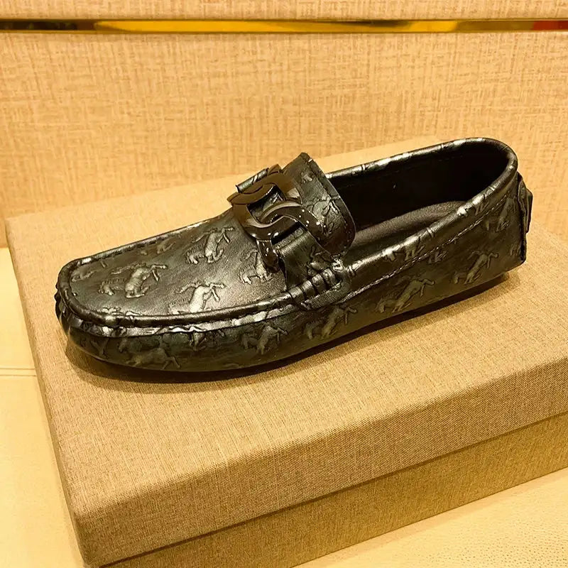 Men's Crocodile Print Leather Slip On Breathable Moccasins Shoes