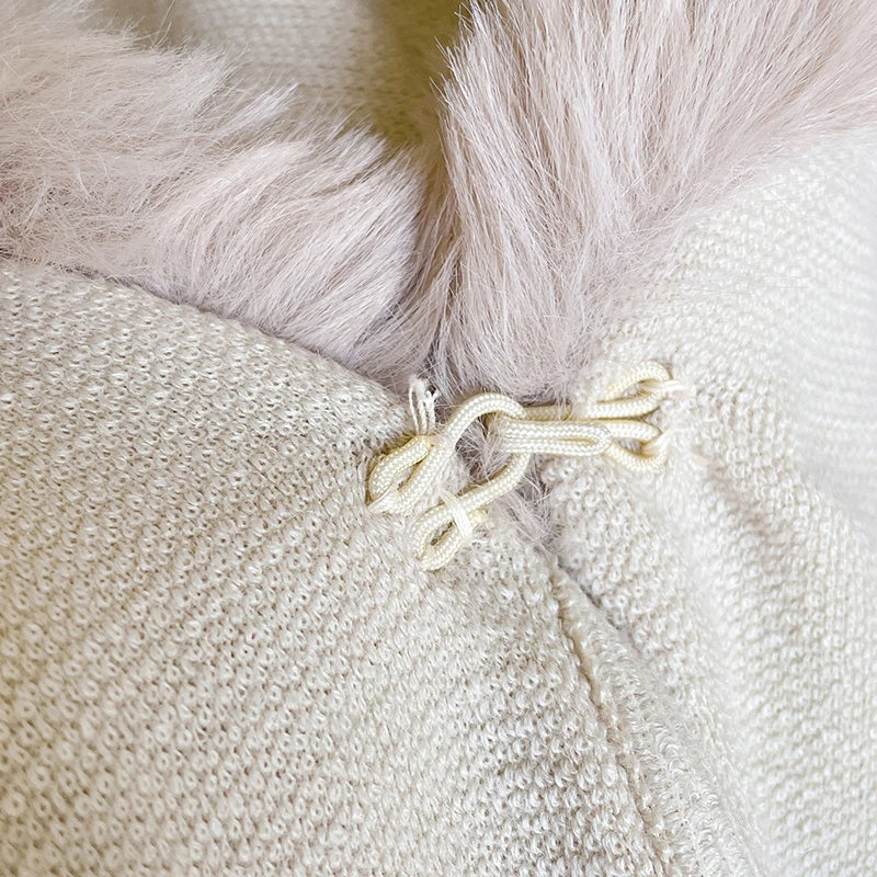 Women's Mink Wool Full Trims Faux Fur Hooded Fleece Cloak Wrap Cape
