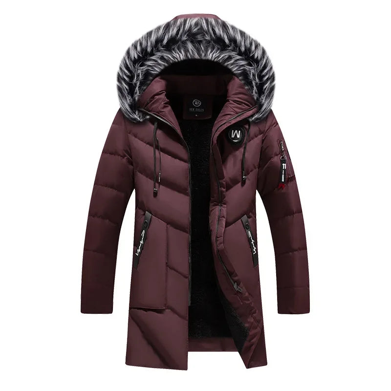 Men's Cotton Fleece Fur Hooded Windbreaker Jacket