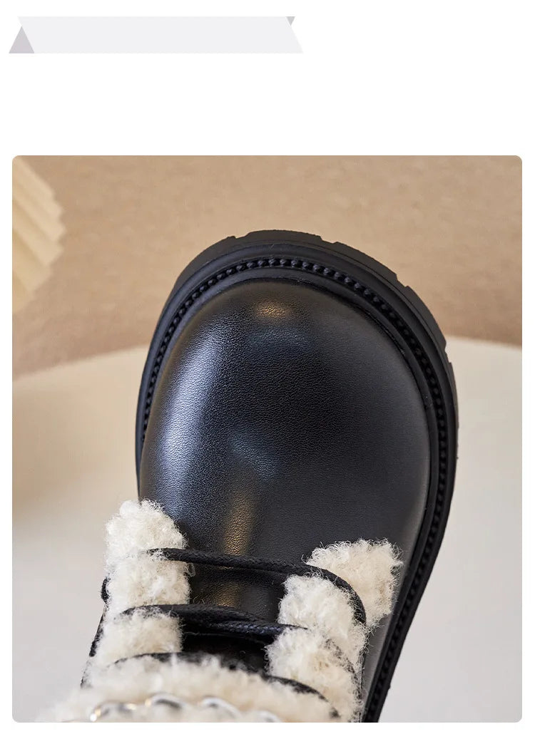 Children's Cotton PU Elegant PU Soft Retro Warm Ankle Boots