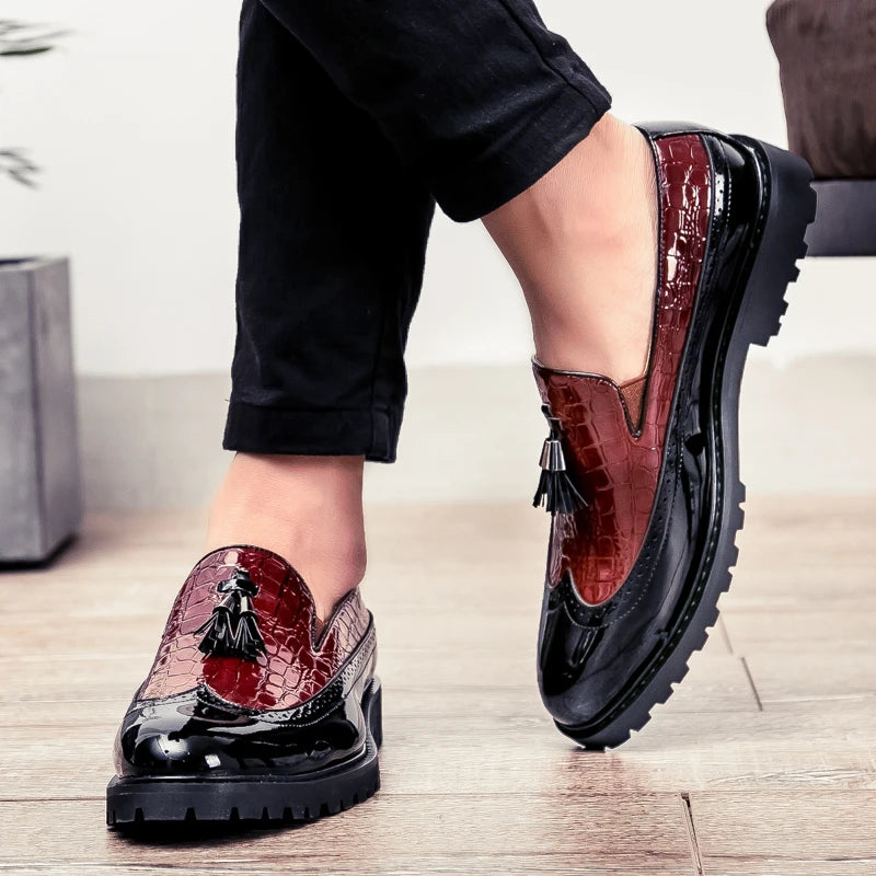 Men's Slip On Bean Crocodile Print Leather Shoes