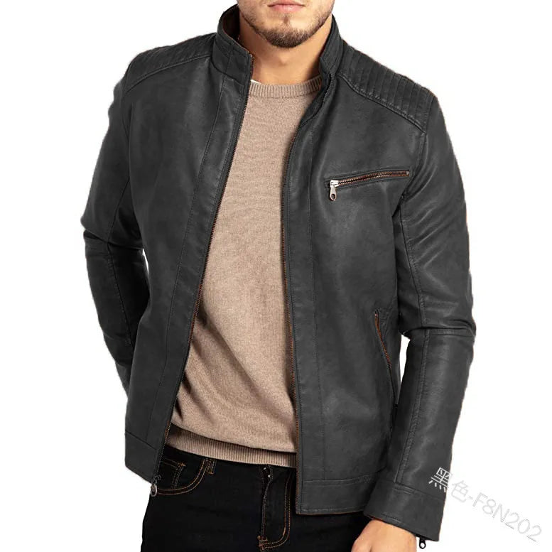 Men's PU Leather Stand-Up Collar Motorcycle Style Jacket