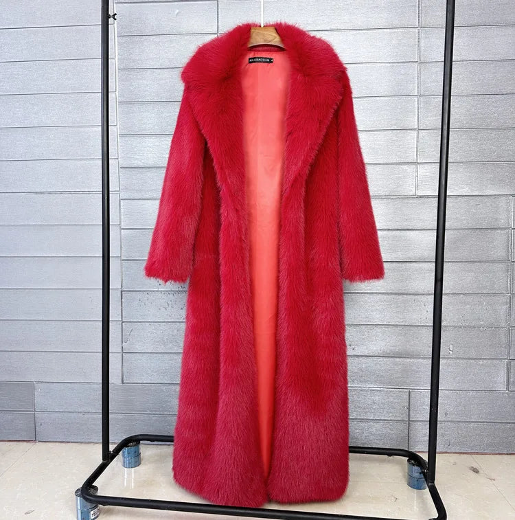 Women's Long Fluffy Faux Fur Coat