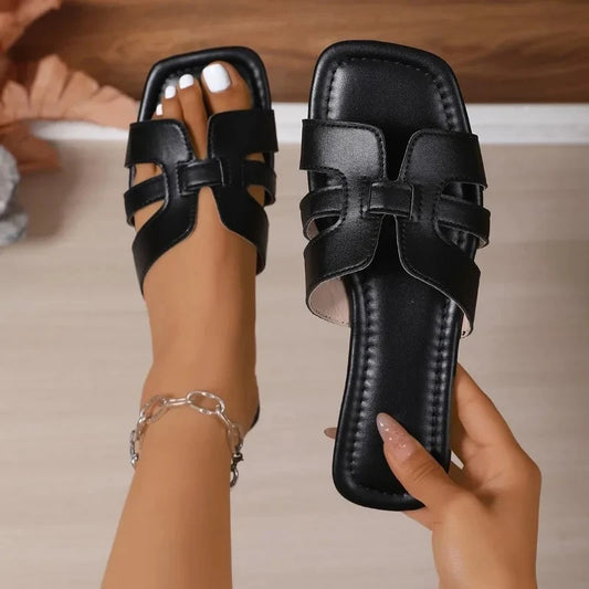 Women's Lightweight Square Slippers Flat Sandals