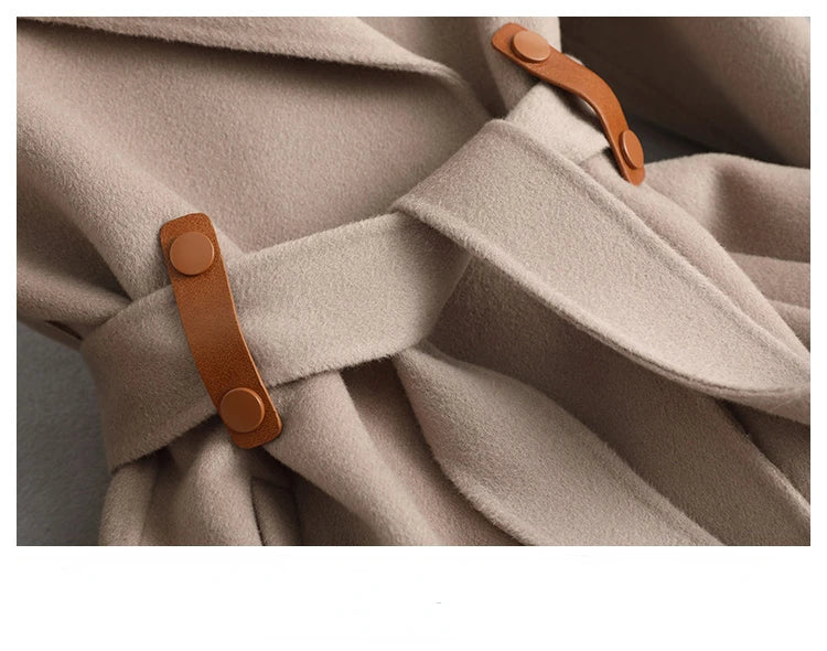 Women's Natural Fox Fur Collar Cashmere Wool Coat