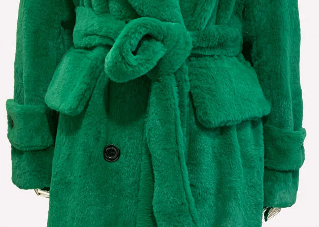 Women's Fluffy Thick Soft Maxi Faux Fur Double Breasted Coat