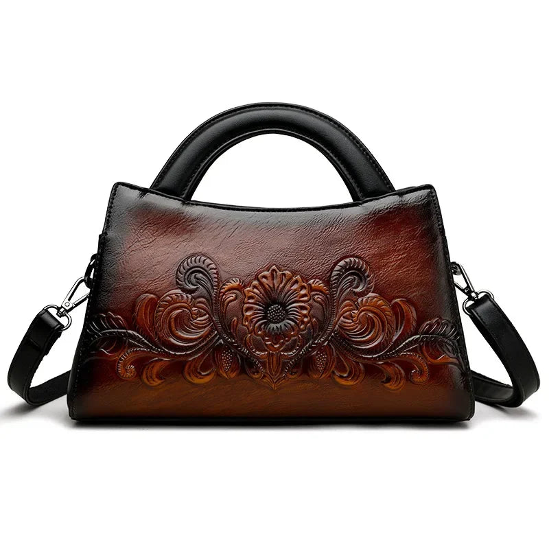 Women Vintage Embossed  Luxury Designer Saddle Shoulder Handbag