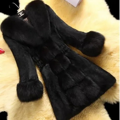 Women's Mid Length Large Size Fur Collar Coat