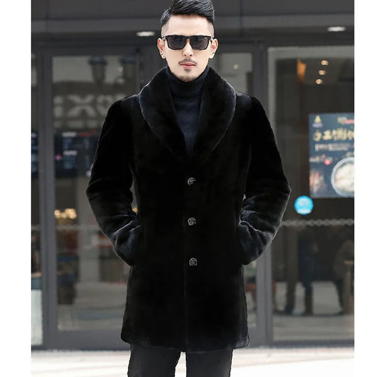 Men's Long Sleeve Faux Fur Windbreaker Windproof Coat