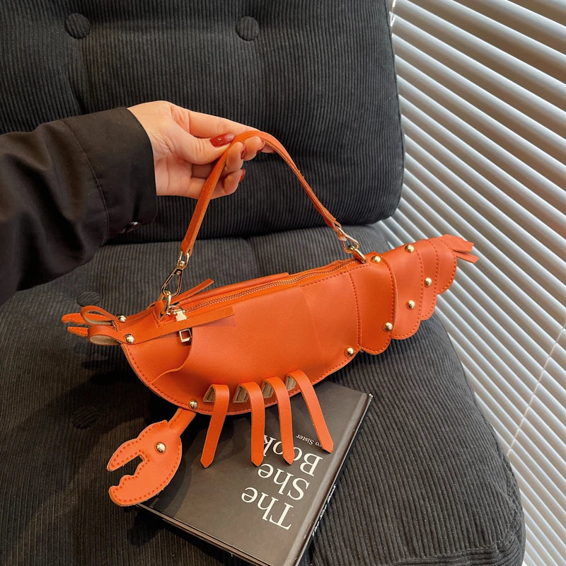 PU Zipper Lobster Shape Rivet Shoulder Bag