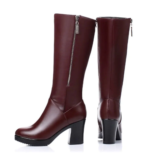 Women's Genuine Leather Long Lined Warm Boots