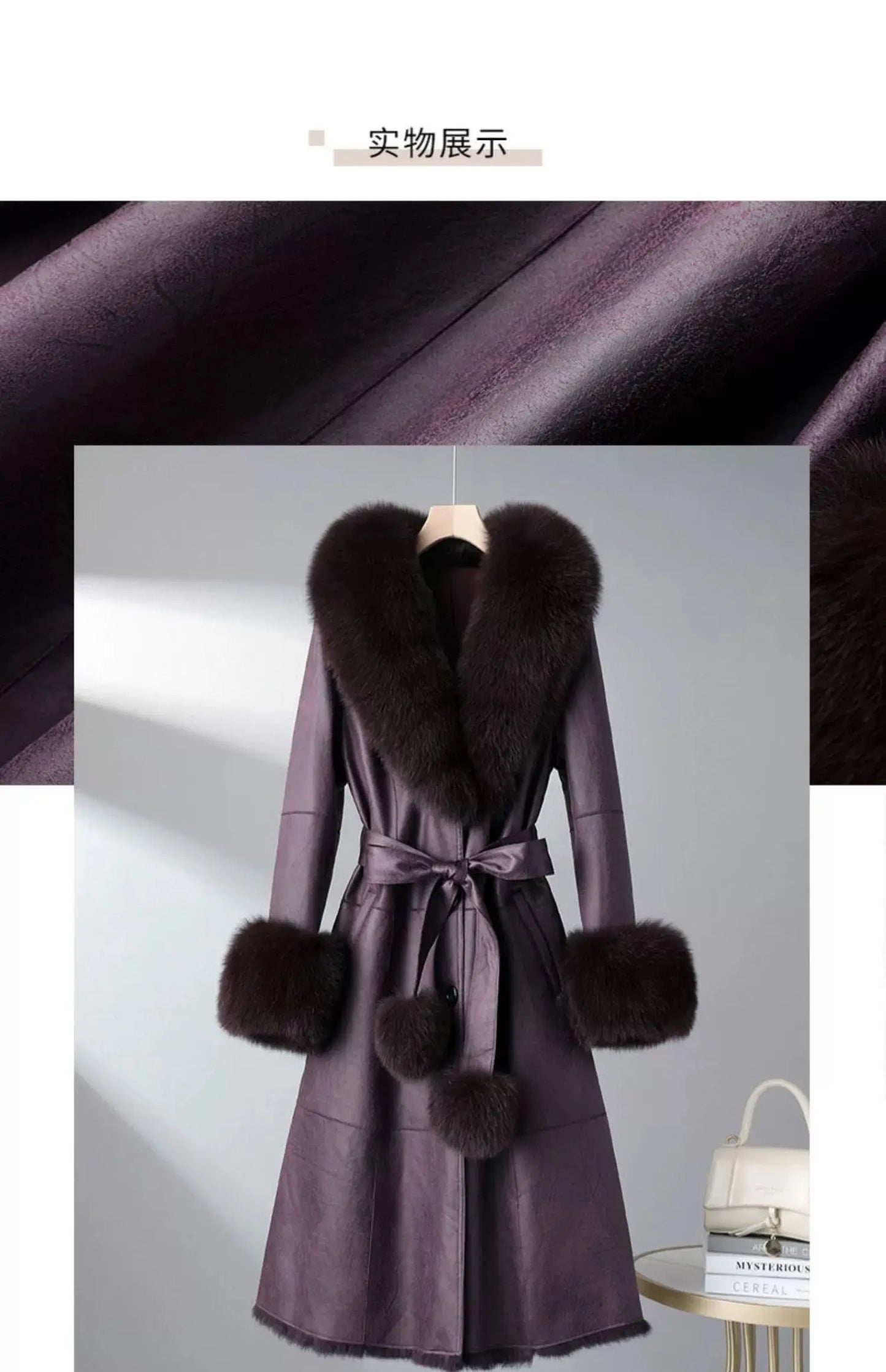 Women's Mid Length Rabbit Fur Fox Fur Collar Slim Fit Coat