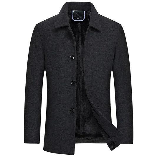 Men's Casual Fleece Liner Wool Slim Fit Trench Jacket