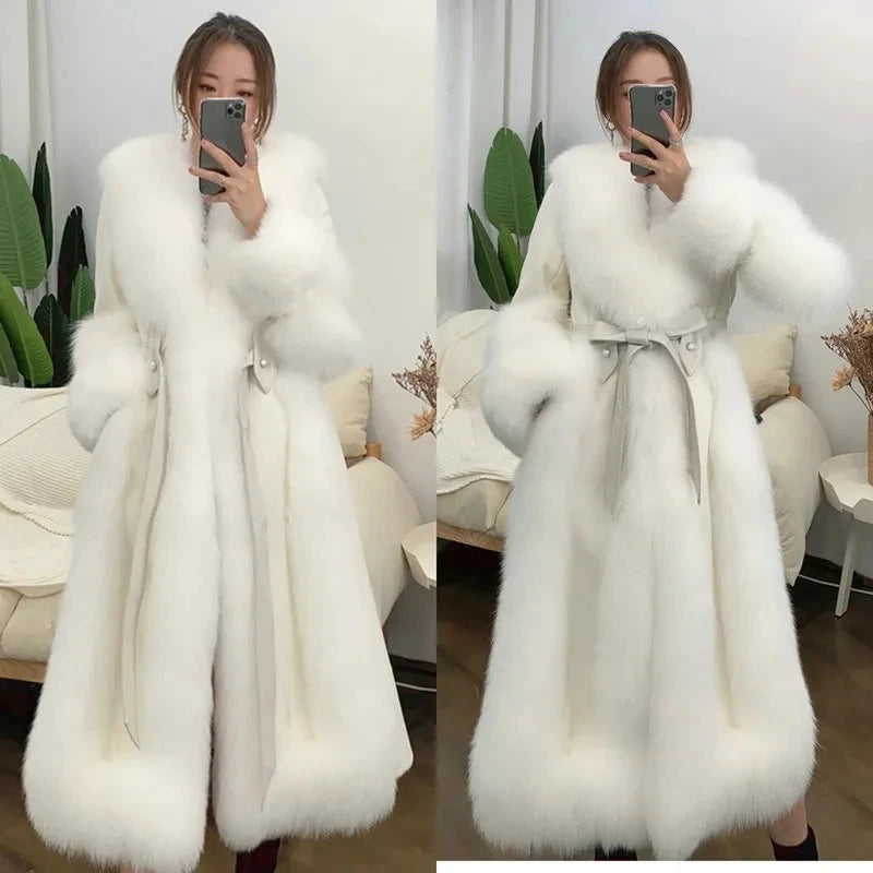 Women's Long Loose  Wool Faux Fur Coat