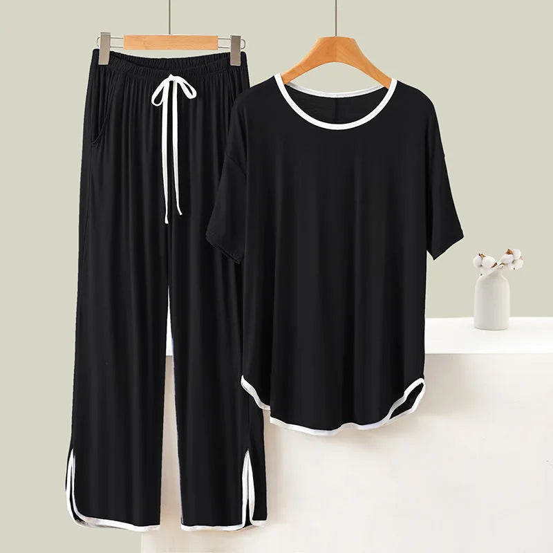 Women's 2Pcs T-Shirt Pant Loose Soft Loungewear Pajamas Set