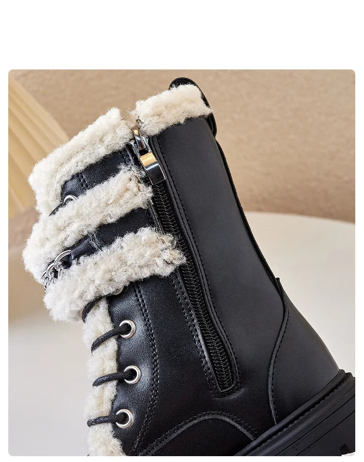 Children's Cotton PU Elegant PU Soft Retro Warm Ankle Boots