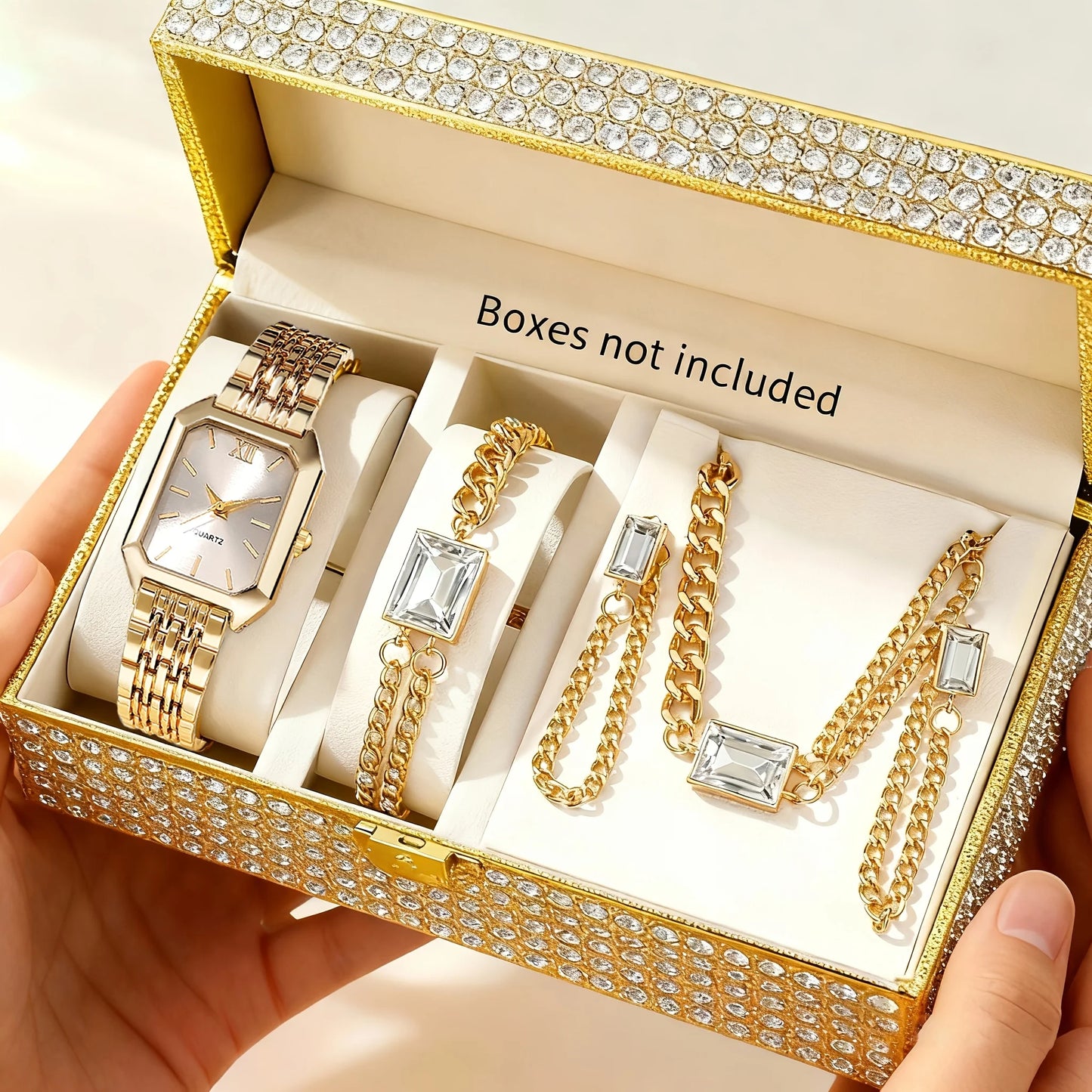 Women's 5PCS/Set Rectangle Fashion Quartz Wristwatch Jewelry Set