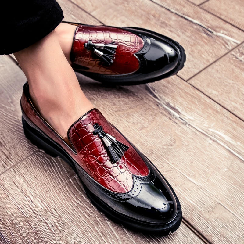 Men's Slip On Bean Crocodile Print Leather Shoes