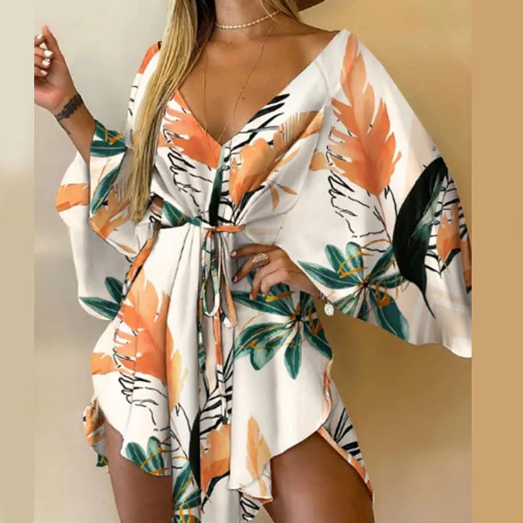 Women's Bohemian Loose Vacation Beach Ruffle Dress