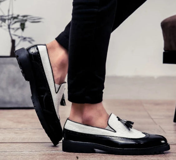 Men's Slip On Bean Crocodile Print Leather Shoes