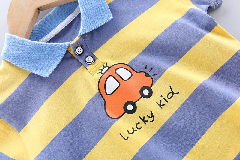 kids' 2Pcs High Quality Polo Shirt Denim Short Set