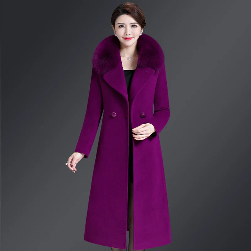 Women's Long Slim Fur Collar High Quality Coat