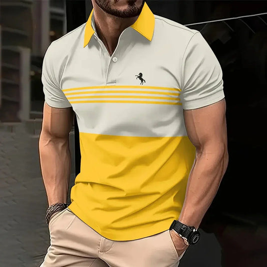 Men's Casual Short Sleeved Top Striped Pattern Polo T Shirt