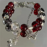 Women's Beaded Red Crystal Feather Pendant Bracelet