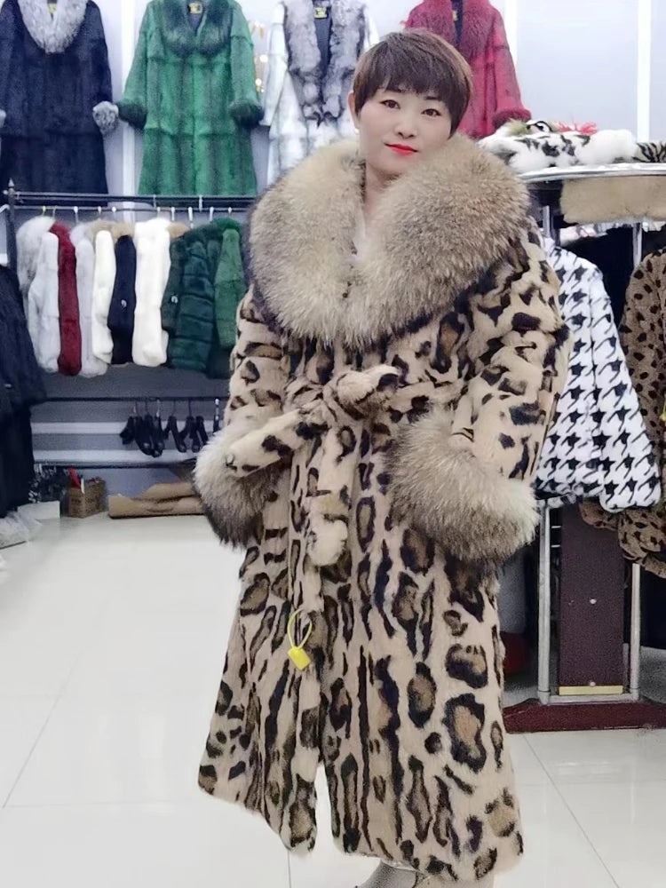 Women Fox Lapel Genuine Fur Real Rabbit Fur Coat