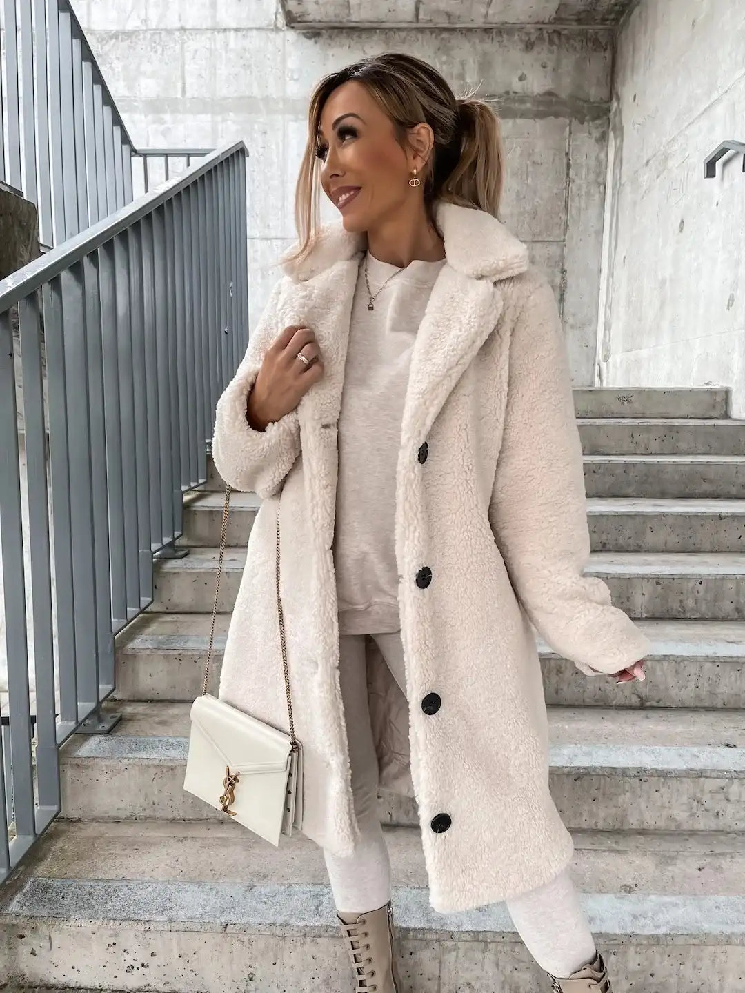 Women's Long Sleeved Collared Fleece Coat