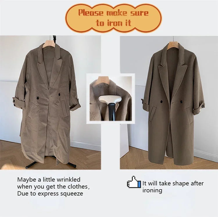 Women's Long Fur Woolen Double Sided Cashmere Coat